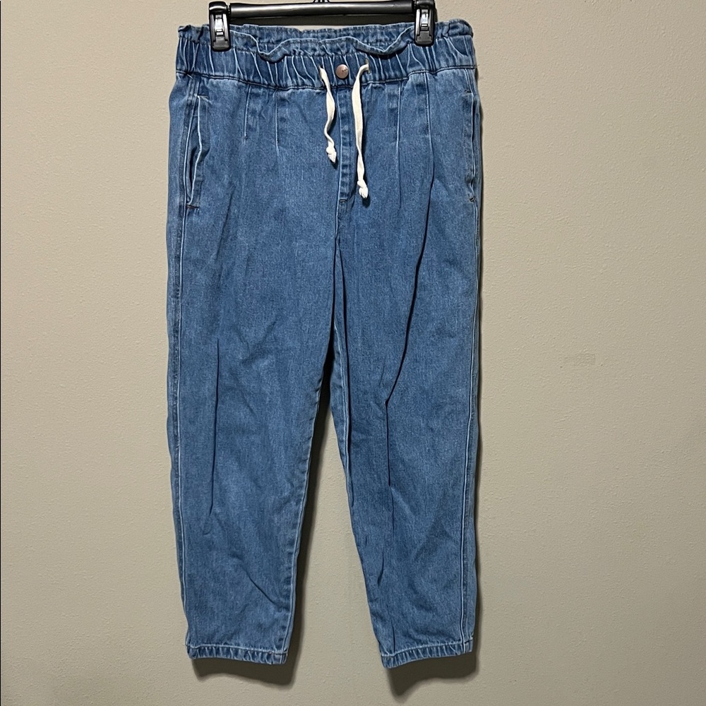 Women’s High Rise Mom Jeans with Drawstring Waist